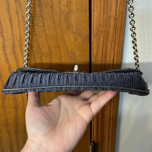 COACH UEC Vintage Blue Clutch or Shoulder Bag Ruched Leather Trim - Picture 8 of 16